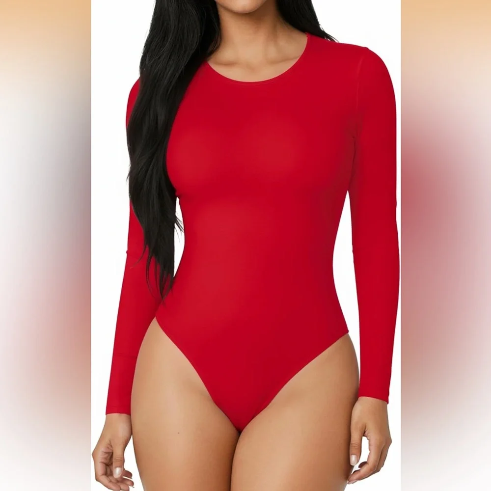 Women's Red Long Sleeve Bodysuit - Picture 1 of 8